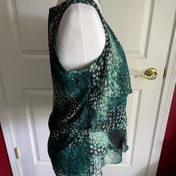 Dressbarn Green and Black Tiered Ruffled Blouse - Picture 4 of 9